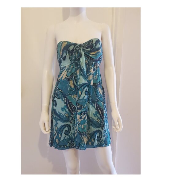 Blue/Green Swirl Pattern Strapless Dress Size 0 - Picture 1 of 3